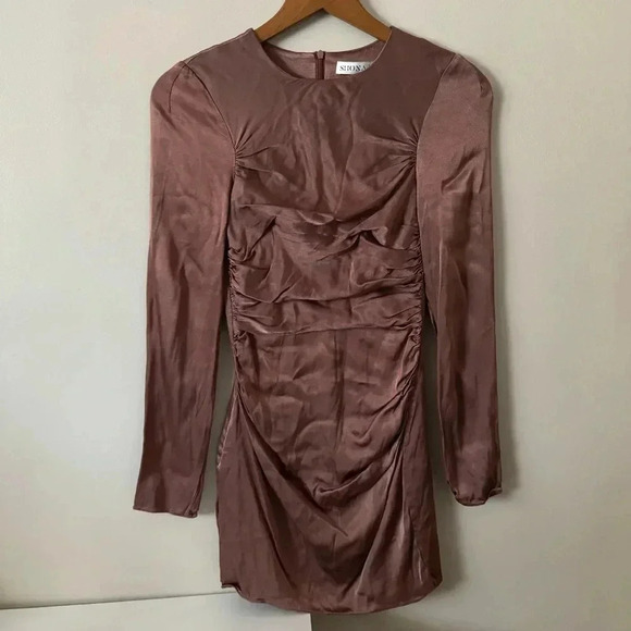 SHONA JOY Lily Long Sleeve Ruched Mini Dress Clove S / XS - Picture 7 of 12